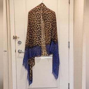 3/$30 NWT Ardene Massive 75"x40" Sheer Leopard Print Ombre Blue Gemstone Scarf